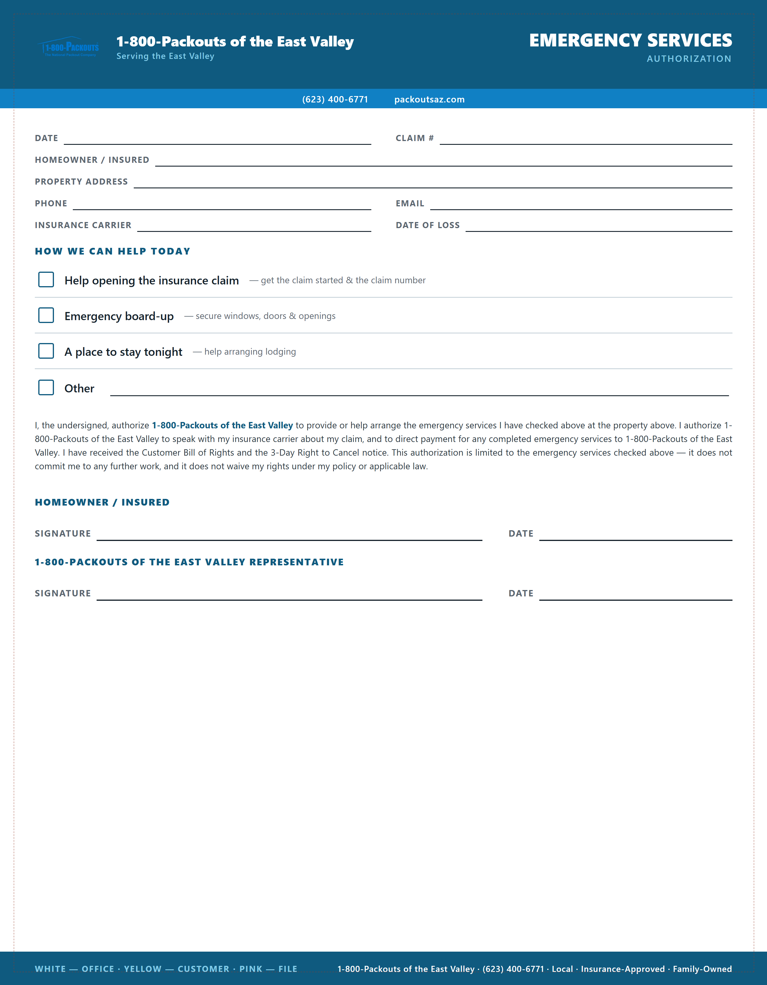 Emergency Services Authorization (3-part) print proof