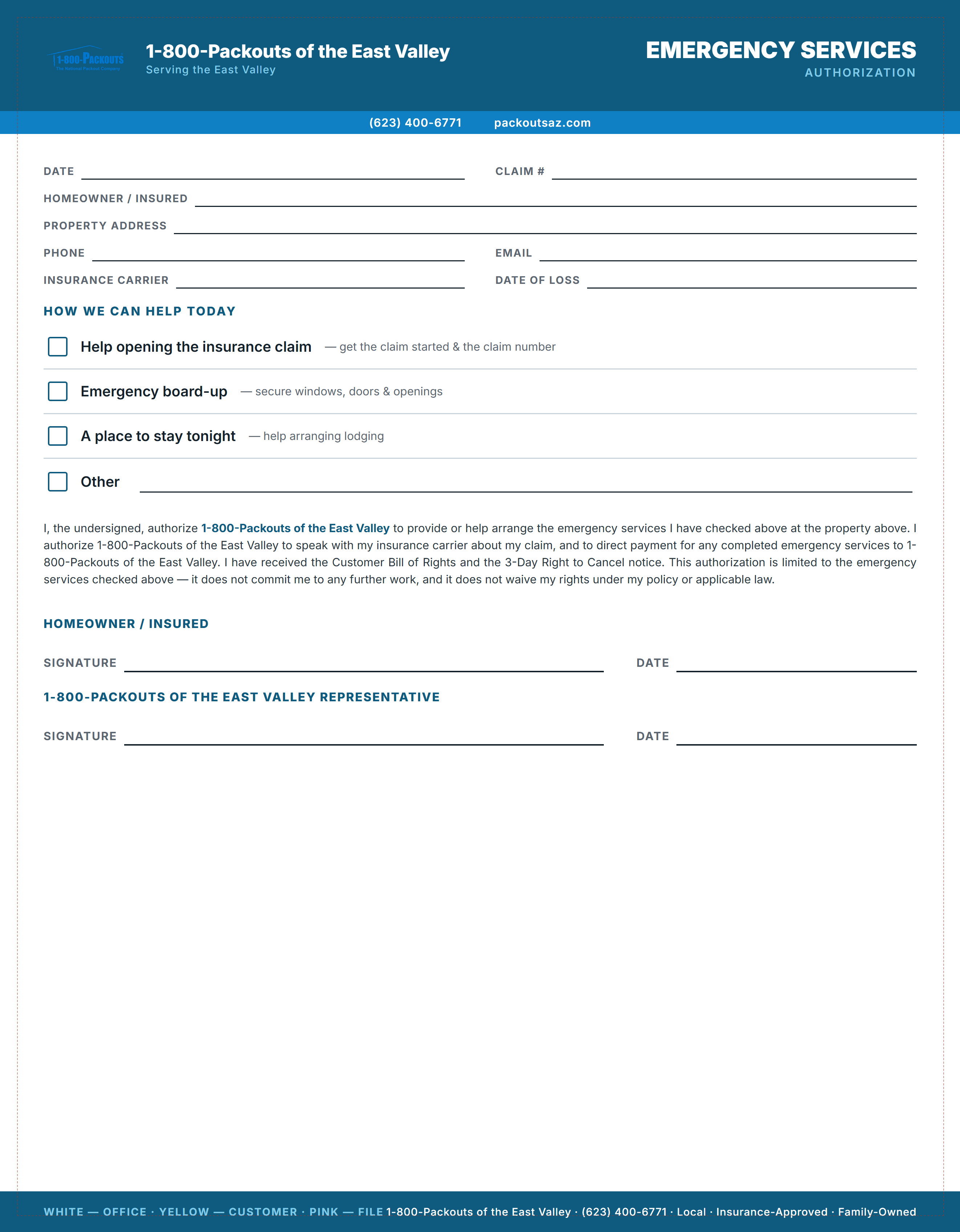 Emergency Services Authorization (3-part)